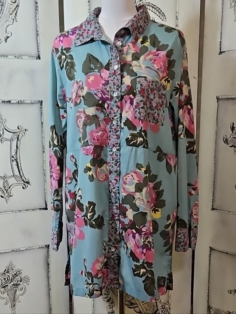 SOFT SURROUNDINGS STAND OUT MIXED FLORAL SHIRT/DRESS XL